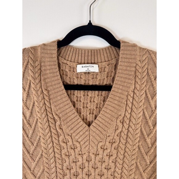 Aritzia Babaton Vest Brown Emporia Cable Merino Wool V Neck Cropped Sweater XS - Picture 3 of 9